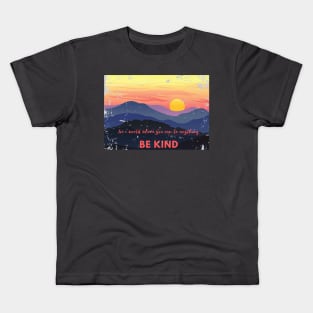 Distressed Sunset Be Kind in a world where you can be anything graphic Inspirational Positive design Kids T-Shirt